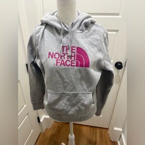 The North Face Gray Hoodie with Pink Logo